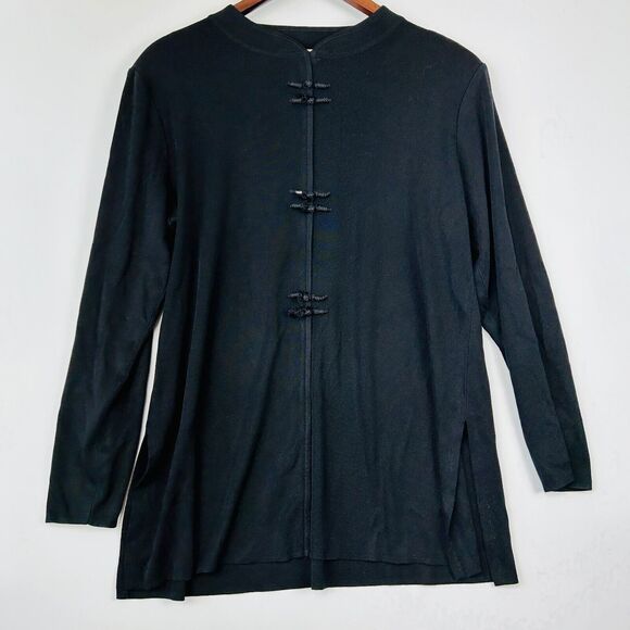 Misook Formal Top XL Black‎ Long Sleeve Chinese Toggle Button Acrylic - Picture 1 of 13